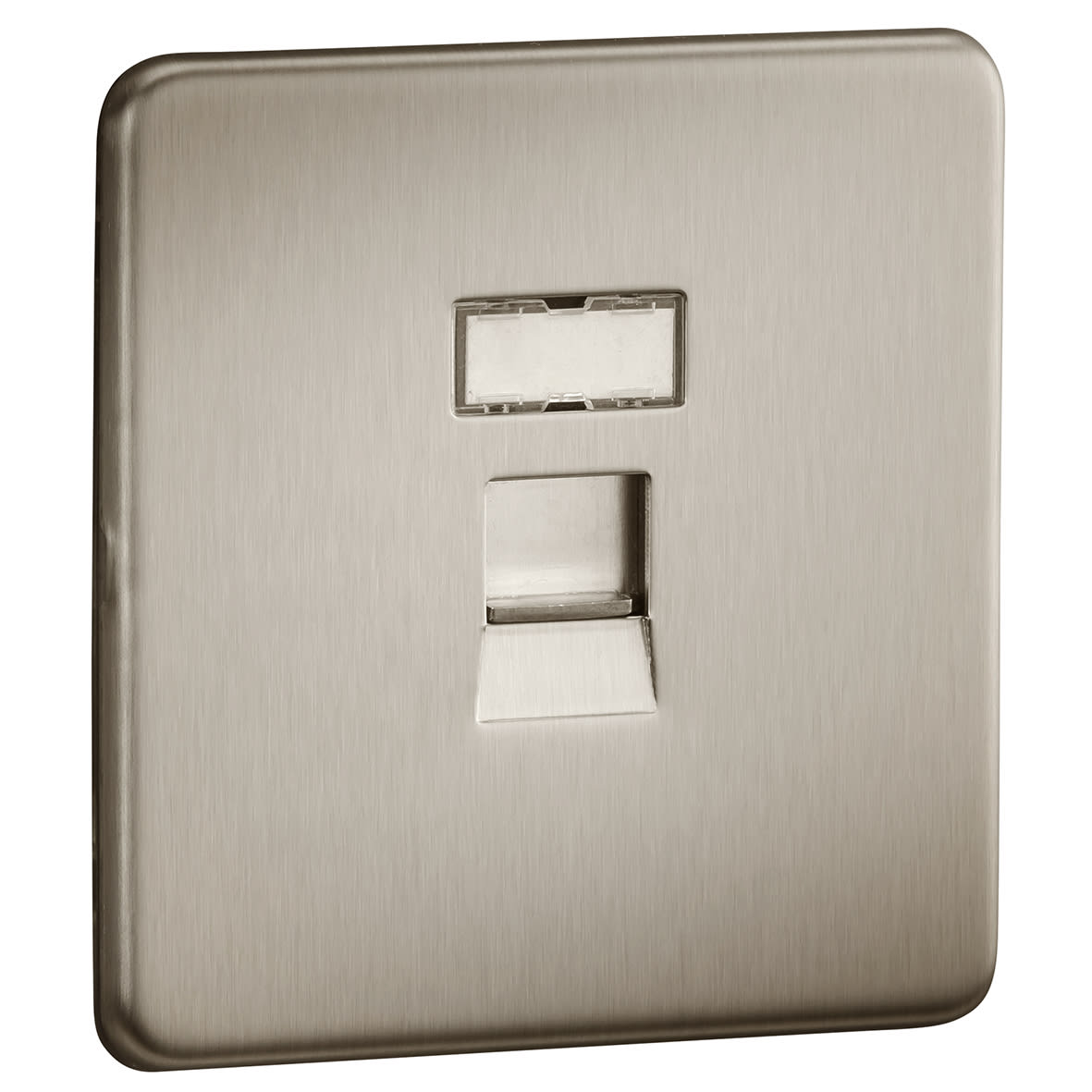 1 Gang Screwless Flat Plate Data Socket - Brushed Chrome - view 4