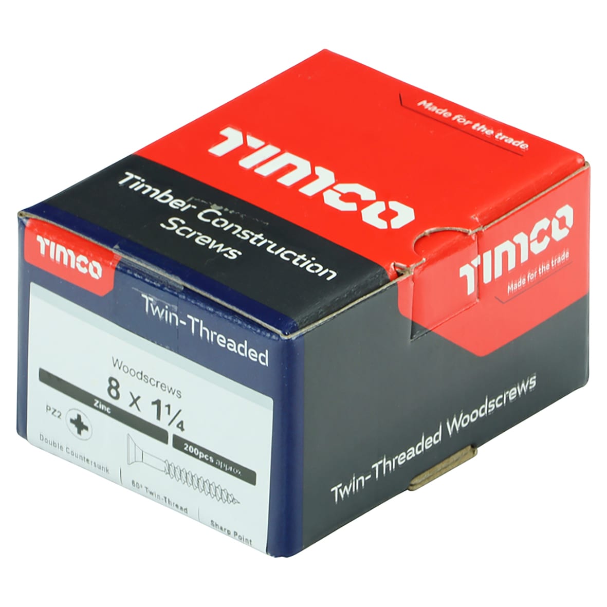 Twin Threaded Pozi Countersunk Wood Screws - 8 x 1 1/4" - Zinc Plated - Pack of 200 - view 4