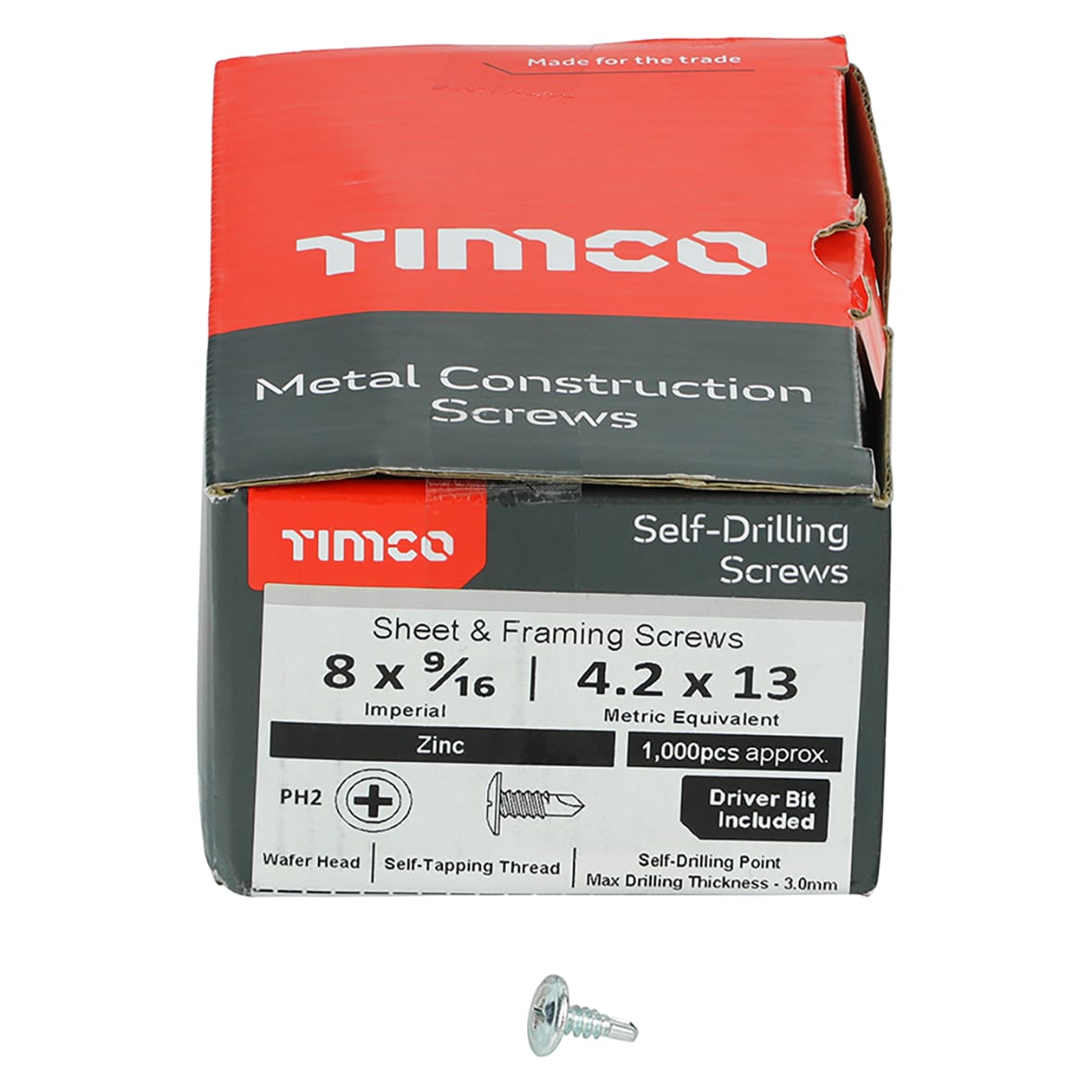 Coarse Thread Wafer Head Self Drill Drywall Screws - 4.2 x 13mm - Pack of 1000 - view 4