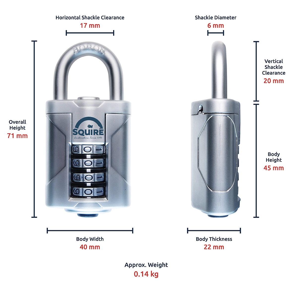 VULCAN COMBI 40 Combination Open Shackle Padlock - 40mm Body - 20 x 17mm Shackle - Blue - view 5