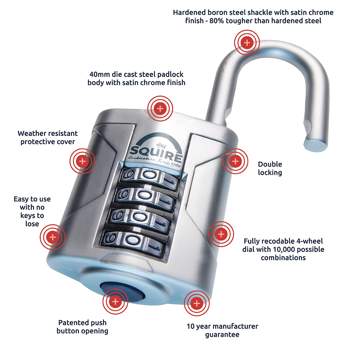 VULCAN COMBI 40 Combination Open Shackle Padlock - 40mm Body - 20 x 17mm Shackle - Blue - view 6