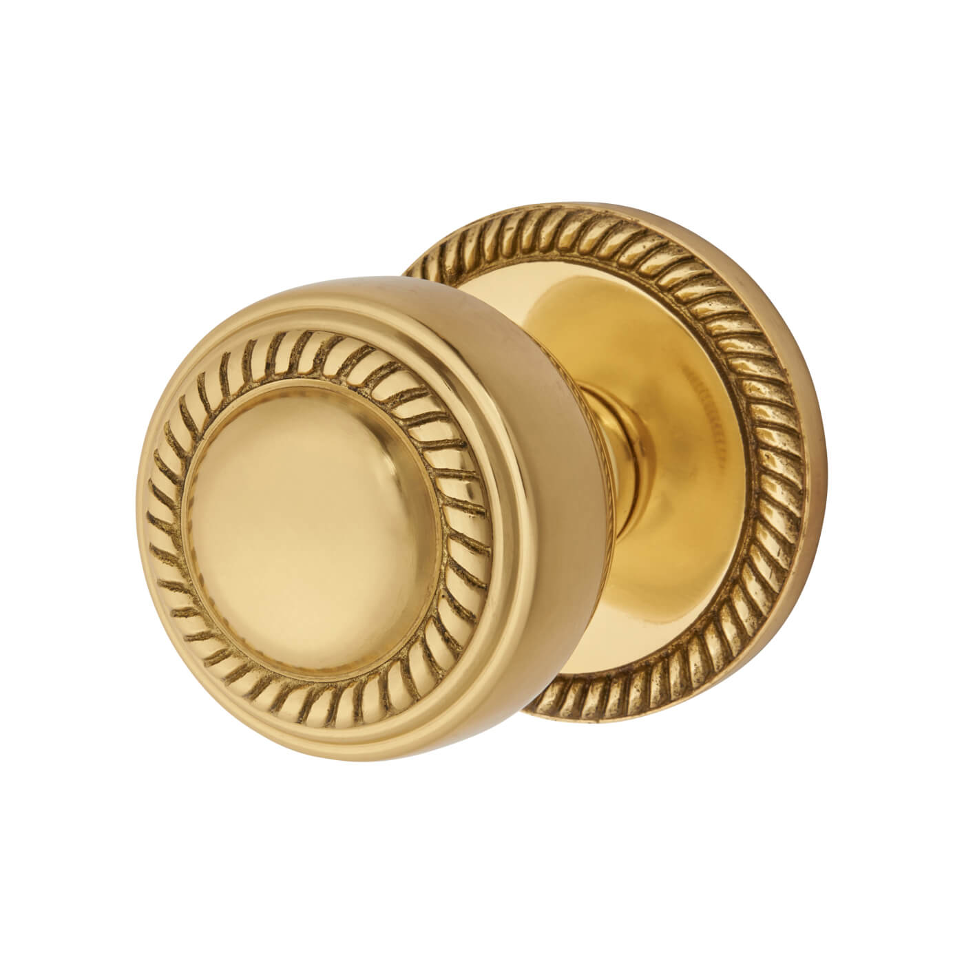 Polished Brass Round Georgian Rope Edge Centre Door Knob - 75mm Rose Diameter - view 2