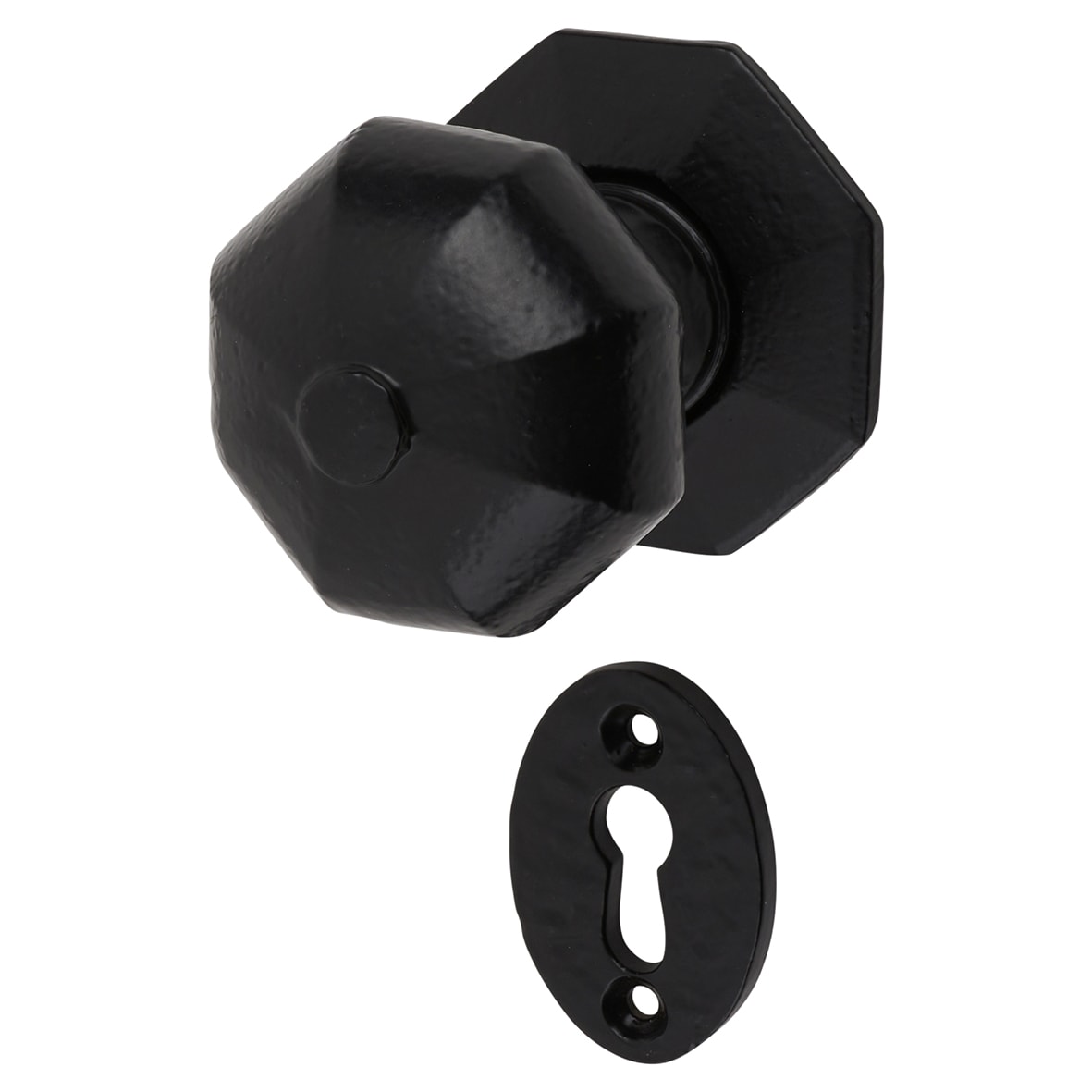 Antique Black Iron Octagonal Mortice/Rim Door Knob with Escutcheon - 59mm Rose Diameter - view 2