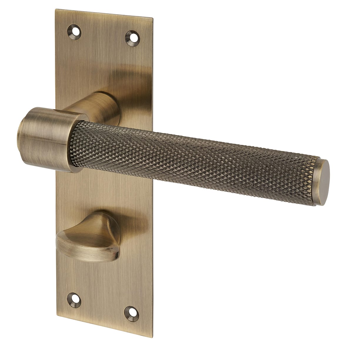 Antique Brass Knurled Bathroom Door Handles - Loxley Range - 150 x 50mm - view 2