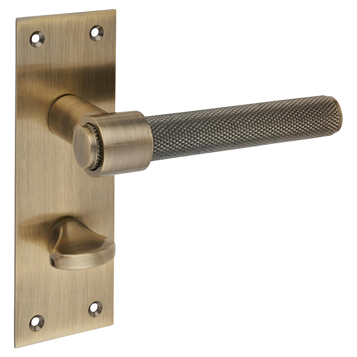 Antique Brass Knurled Bathroom Door Handles - Loxley Range - 150 x 50mm - view 4