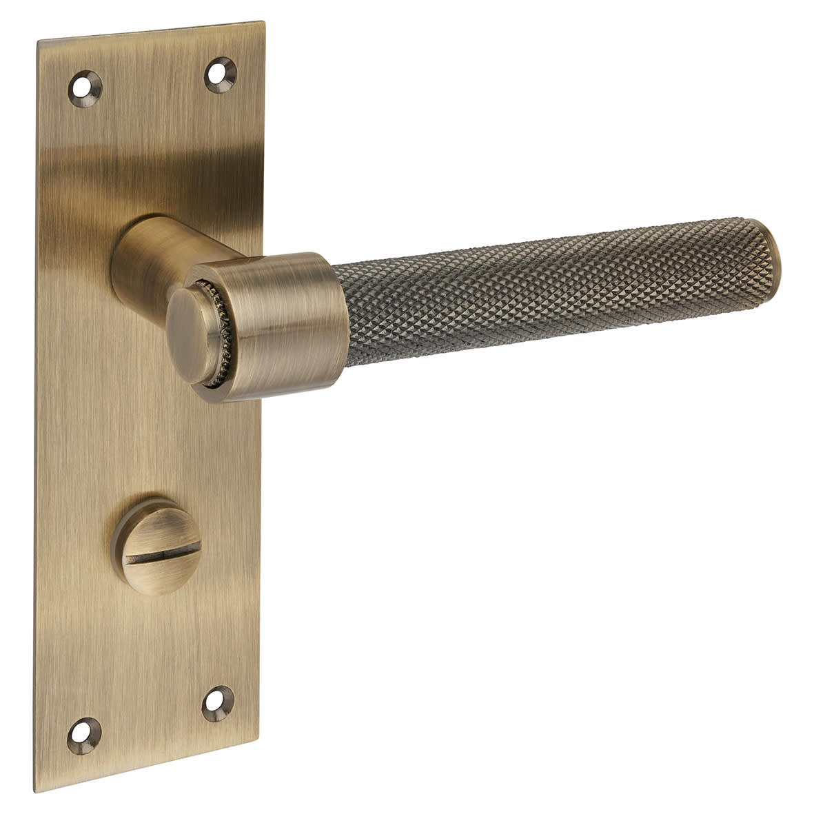 Antique Brass Knurled Bathroom Door Handles - Loxley Range - 150 x 50mm - view 5