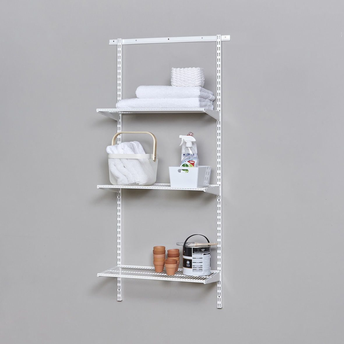 Wardrobe & Storage Starter Kit - 1 Bay, 3 Ventilated Wire Shelf - 641 x 1532 x 320mm - White - view 2