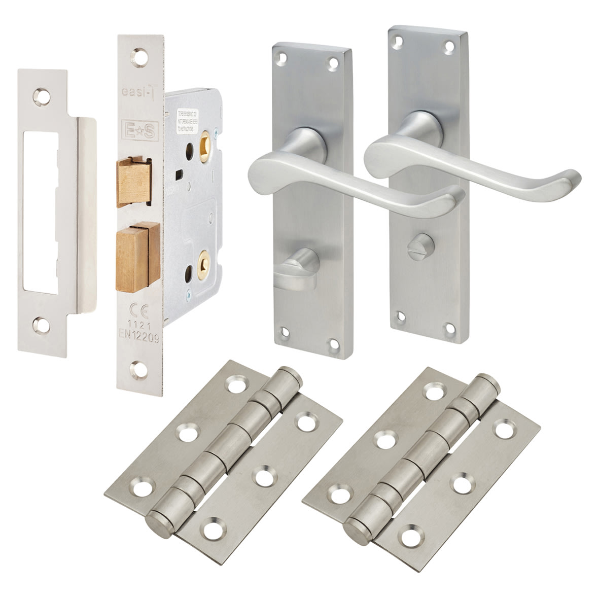 Satin Chrome Victorian Scroll Bathroom Lock Door Handles Pack - view 2