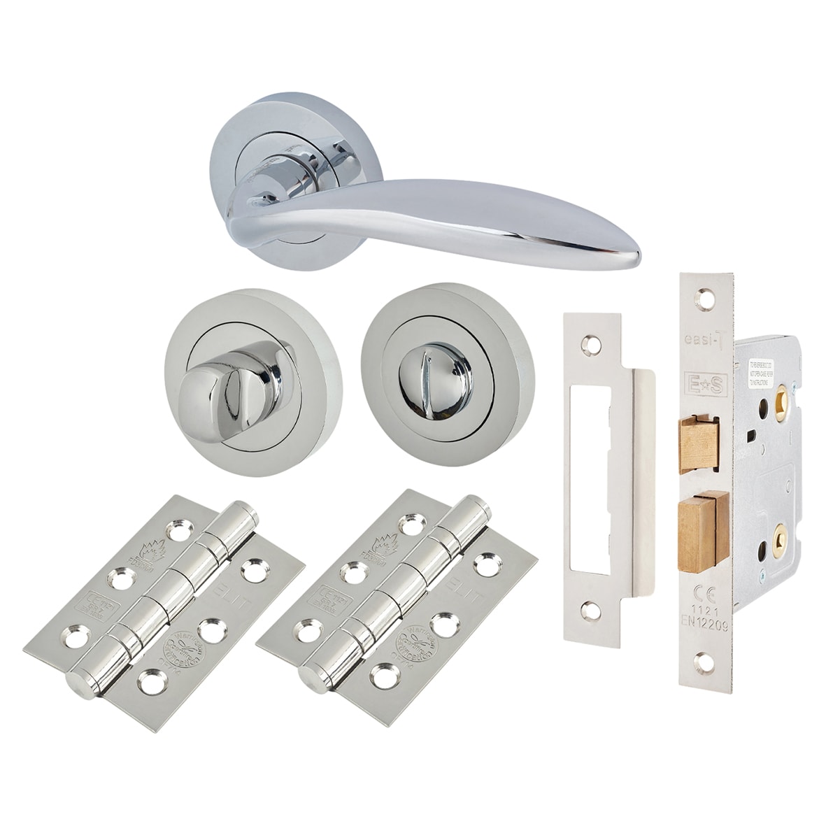 Polished Chrome Bathroom Lock Door Handles on Rose Pack - Morgan Range - view 2