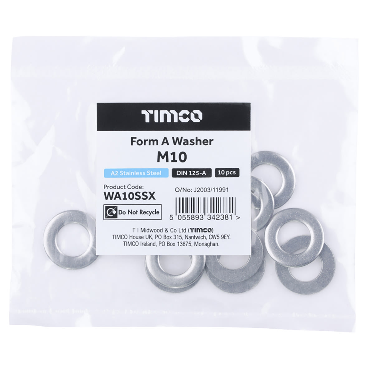 Form 'A' Washer - M10 x 20mm - A2 Stainless Steel - Pack of 10 - view 3