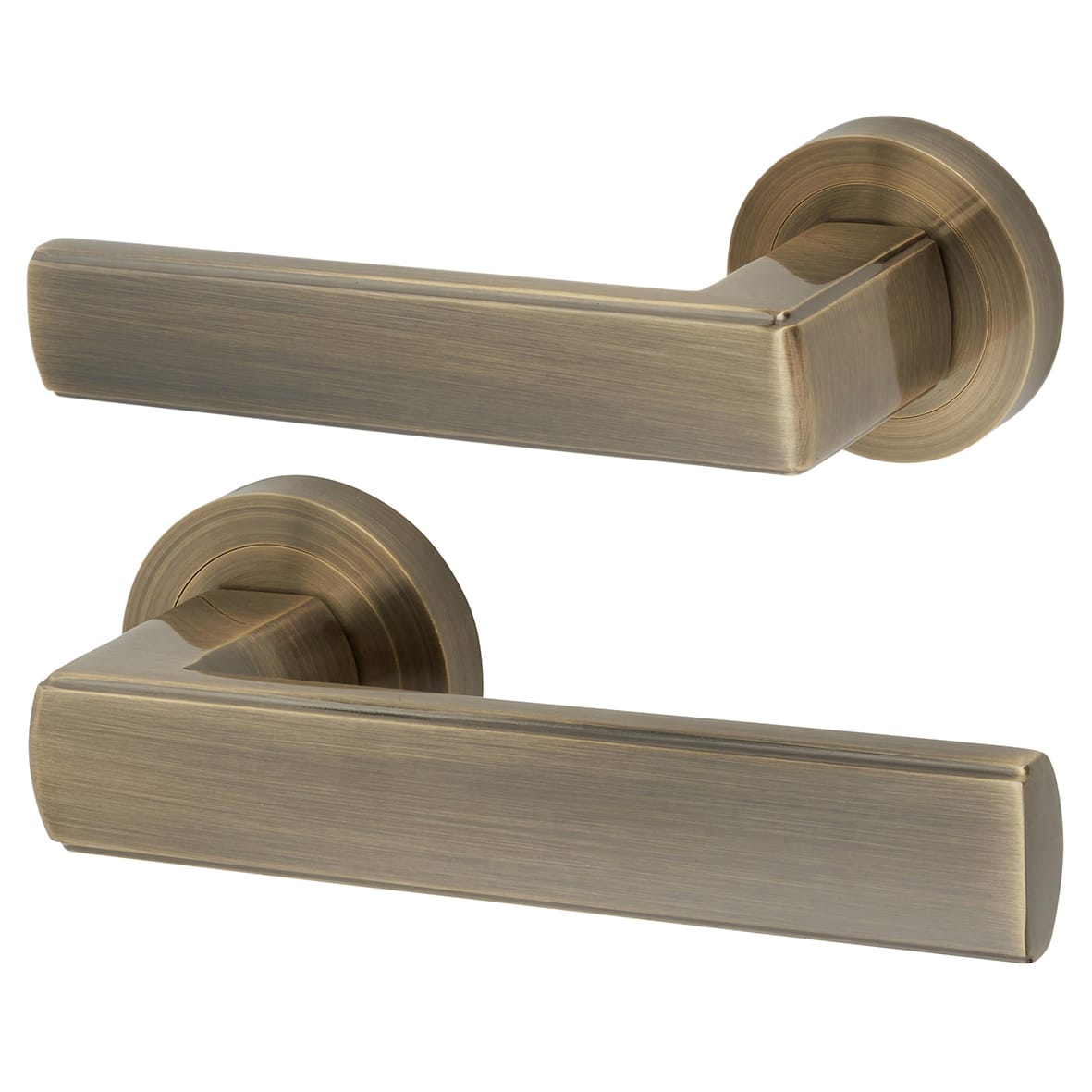 Antique Brass Euro Lock Door Handles on Rose Pack - Zara Range - view 2