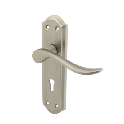 Marcus Satin Nickel Scroll Keyhole Lock Door Handles - Sandown Range - 180 x 48mm - view 2