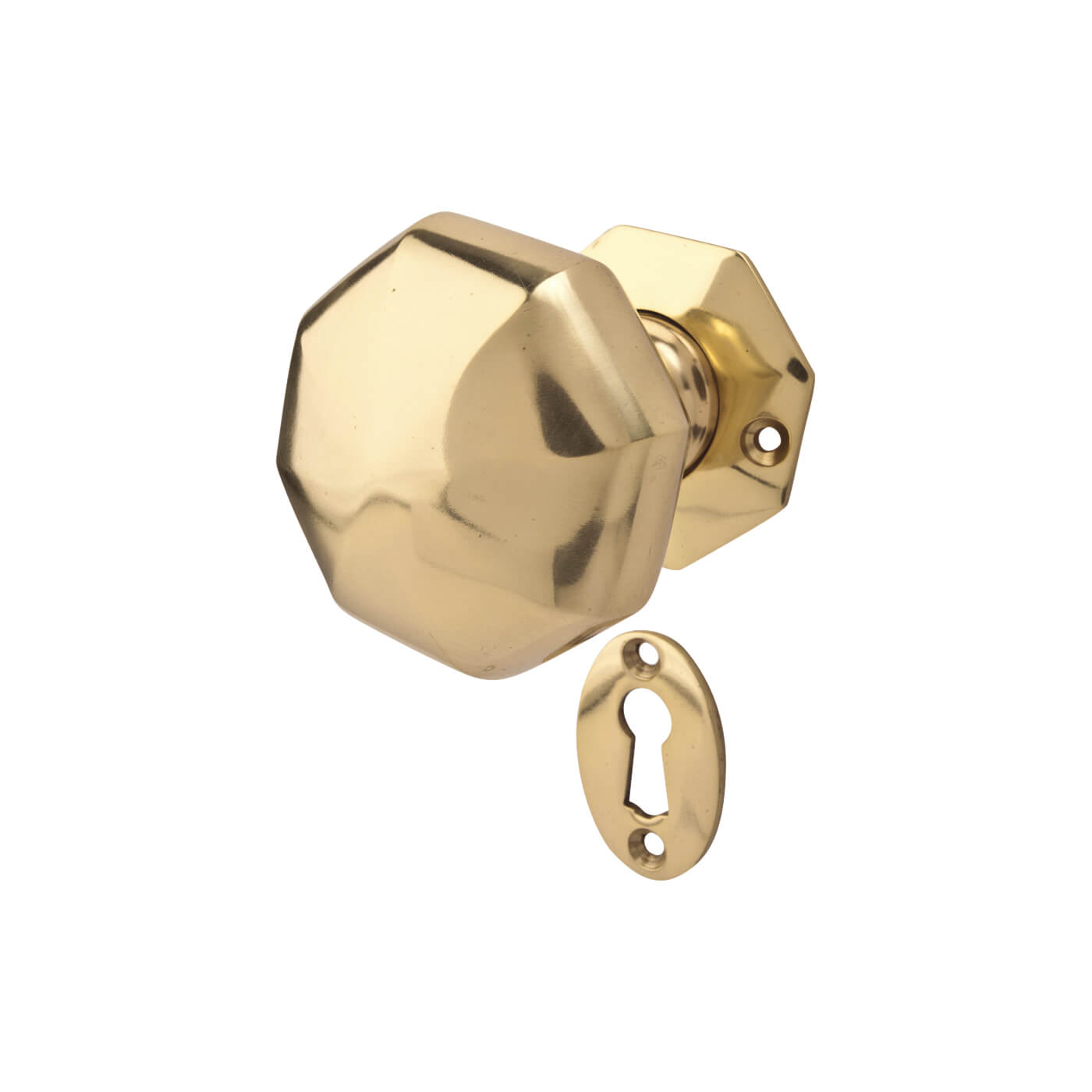 Polished Brass Old English Heavy Pattern Hex Mortice Door Knob - 58mm Rose Diameter - view 2
