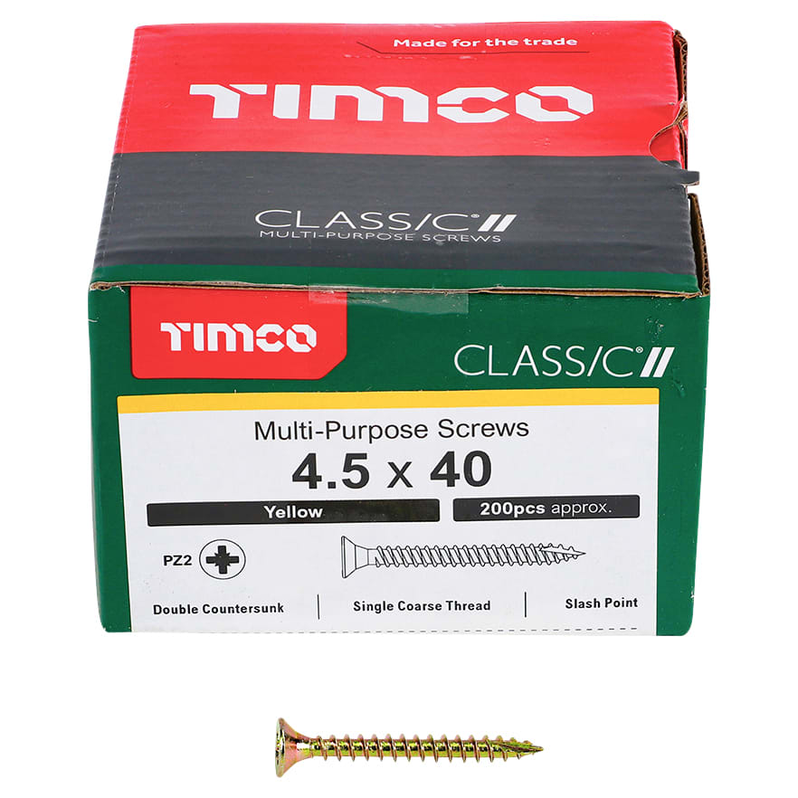 Classic Pozi Countersunk Wood Screws - 4.5 x 40mm - Yellow Zinc - Pack of 200 - view 3