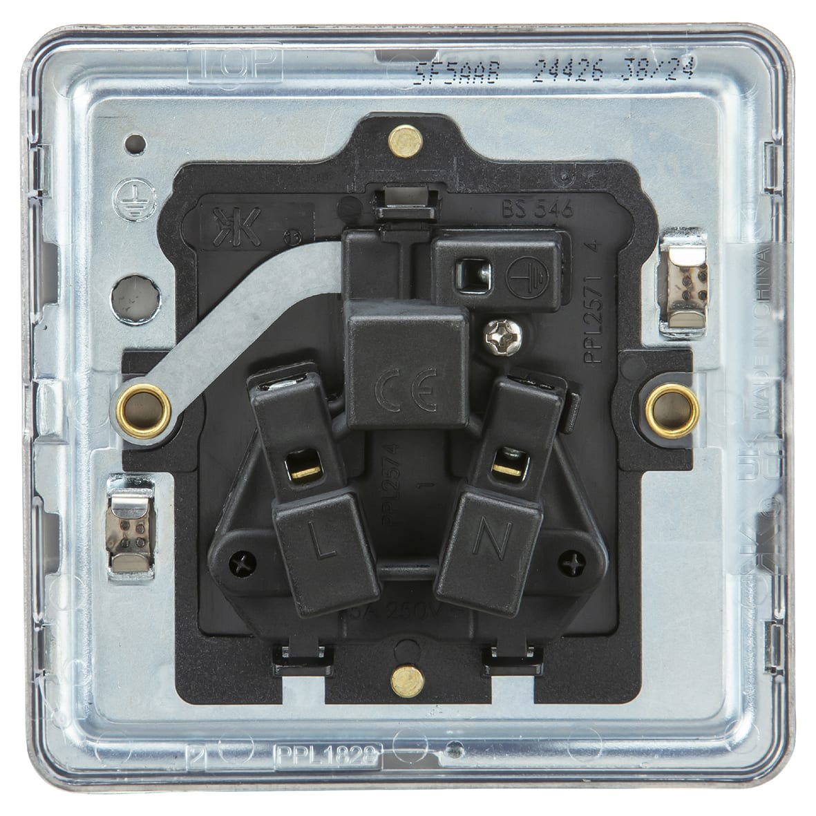 5A Screwless Flat Plate Unswitched Round Pin Socket - Antique Brass - view 3