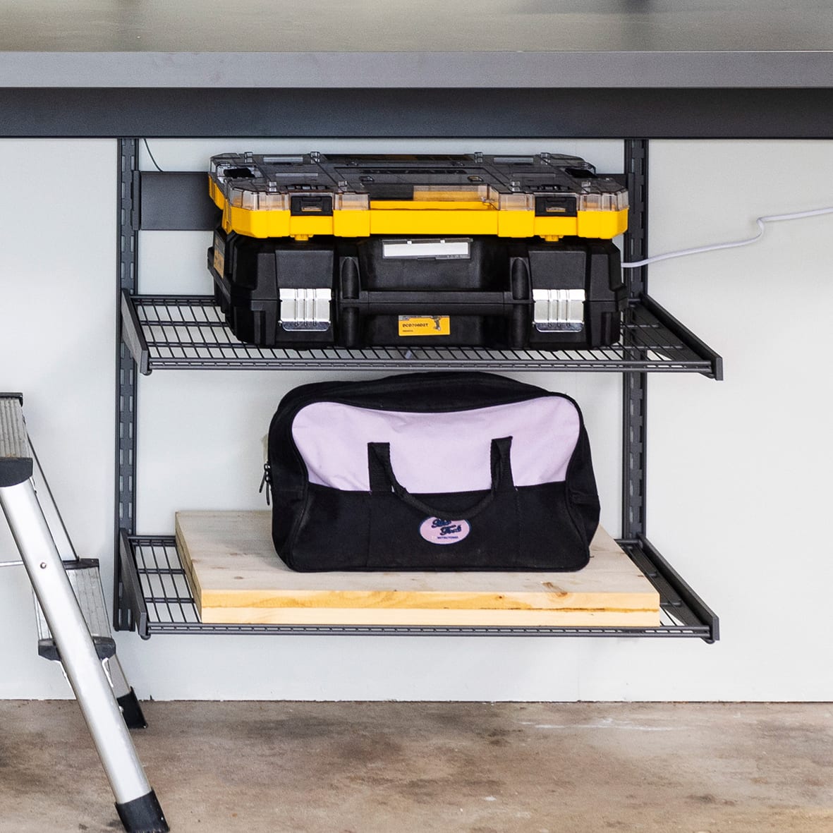 Garage+ Storage Top Track System - Click In Ventilated Wire Shelf - 607 x 507mm - Matt Grey - view 4