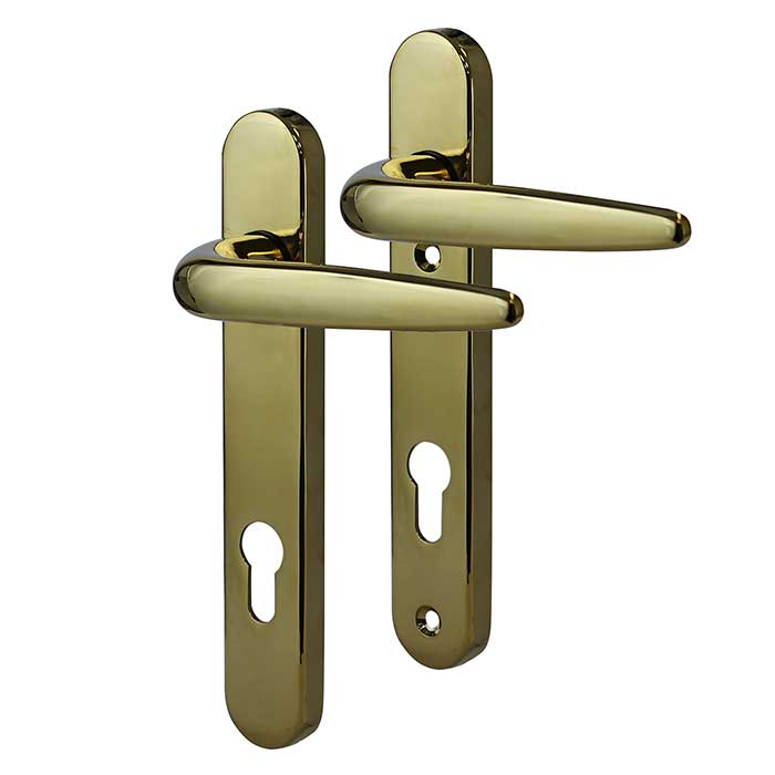PVD Gold uPVC Multipoint Door Handles - Short Plate - 92mm c/c - Sparta Range - view 2