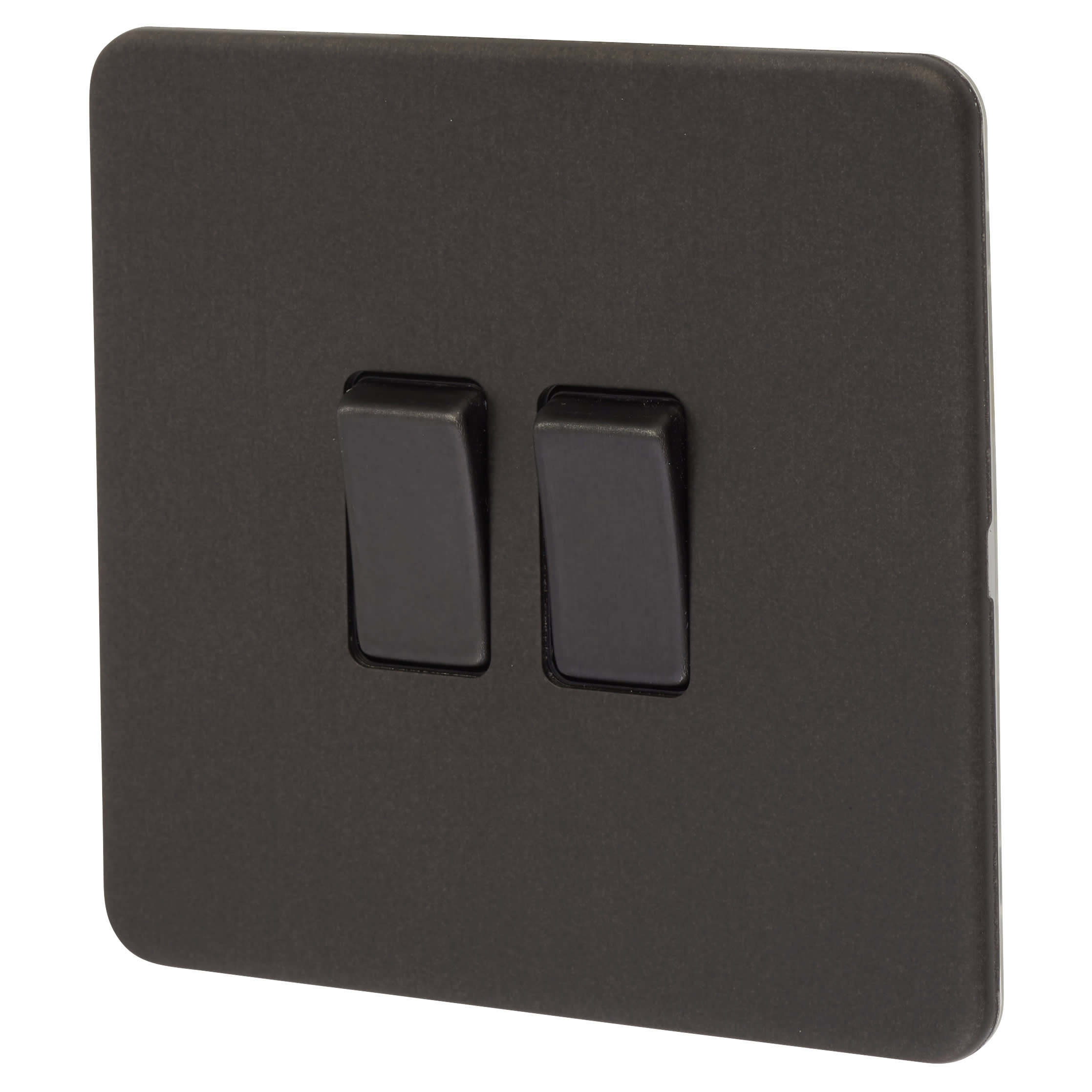 10AX 2 Gang Screwless Flat Plate Light Switch - Smoked Bronze - view 2