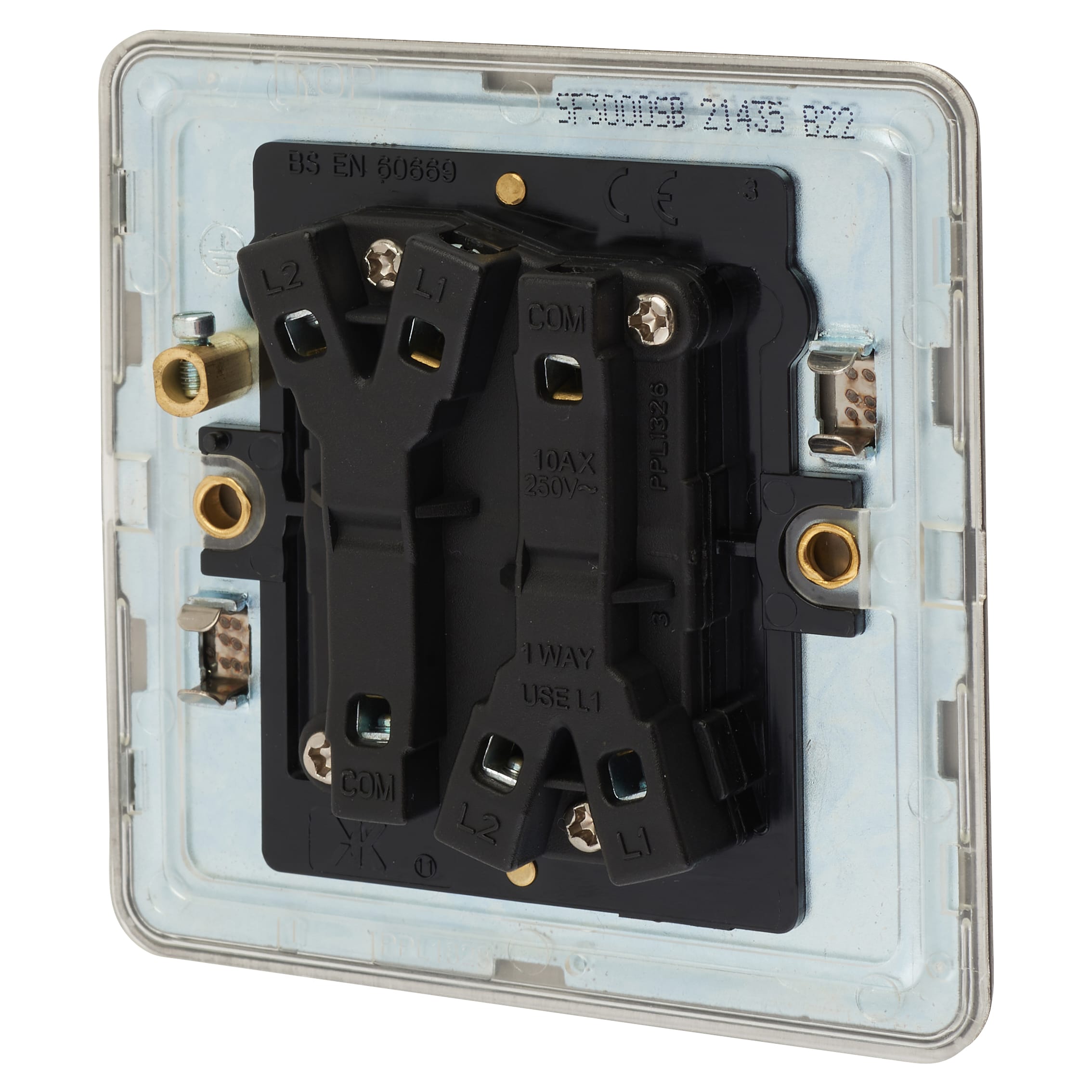 10AX 2 Gang Screwless Flat Plate Light Switch - Smoked Bronze - view 3
