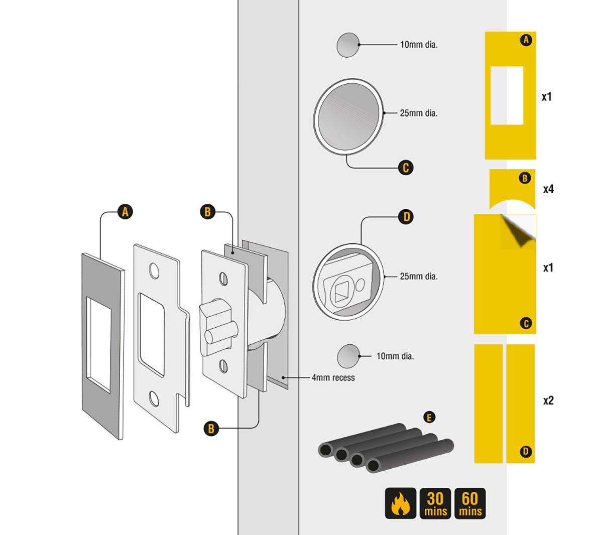 Tubular Latch Intumescent Pack - - view 3