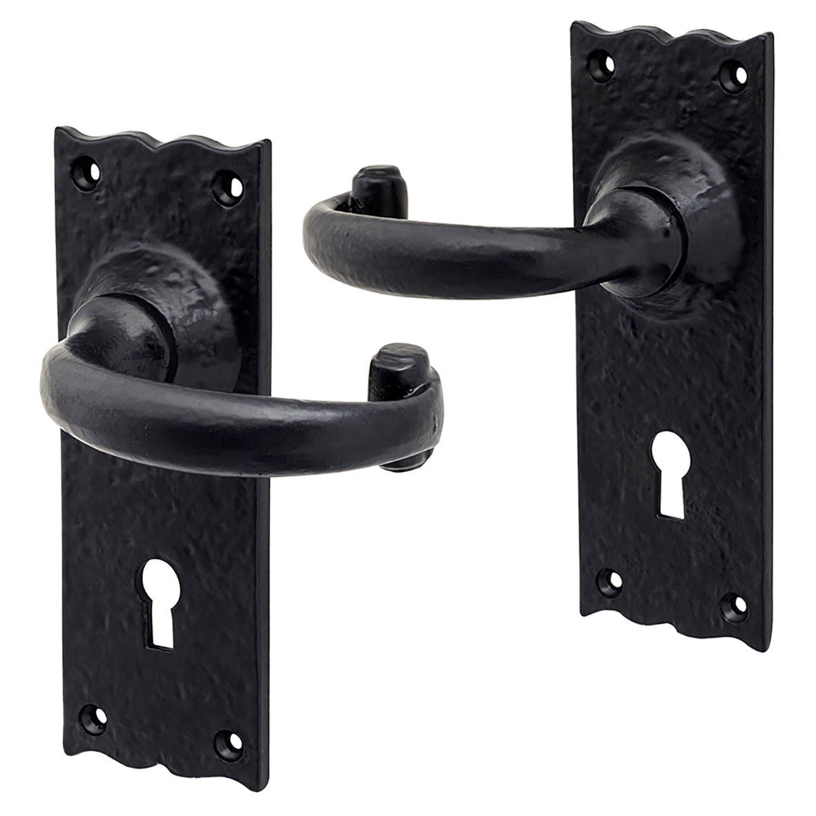 Antique Black Windsor Tudor Keyhole Lock Door Handles - 152 x 55mm - view 2