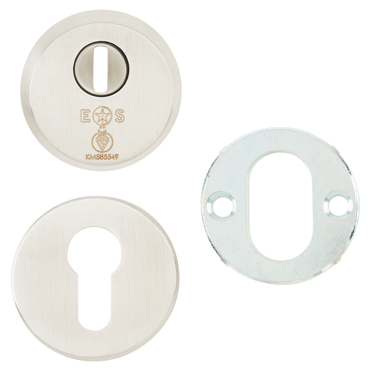 2 Star Security Escutcheon - 54mm Diameter - Euro - Satin Stainless Steel - view 2