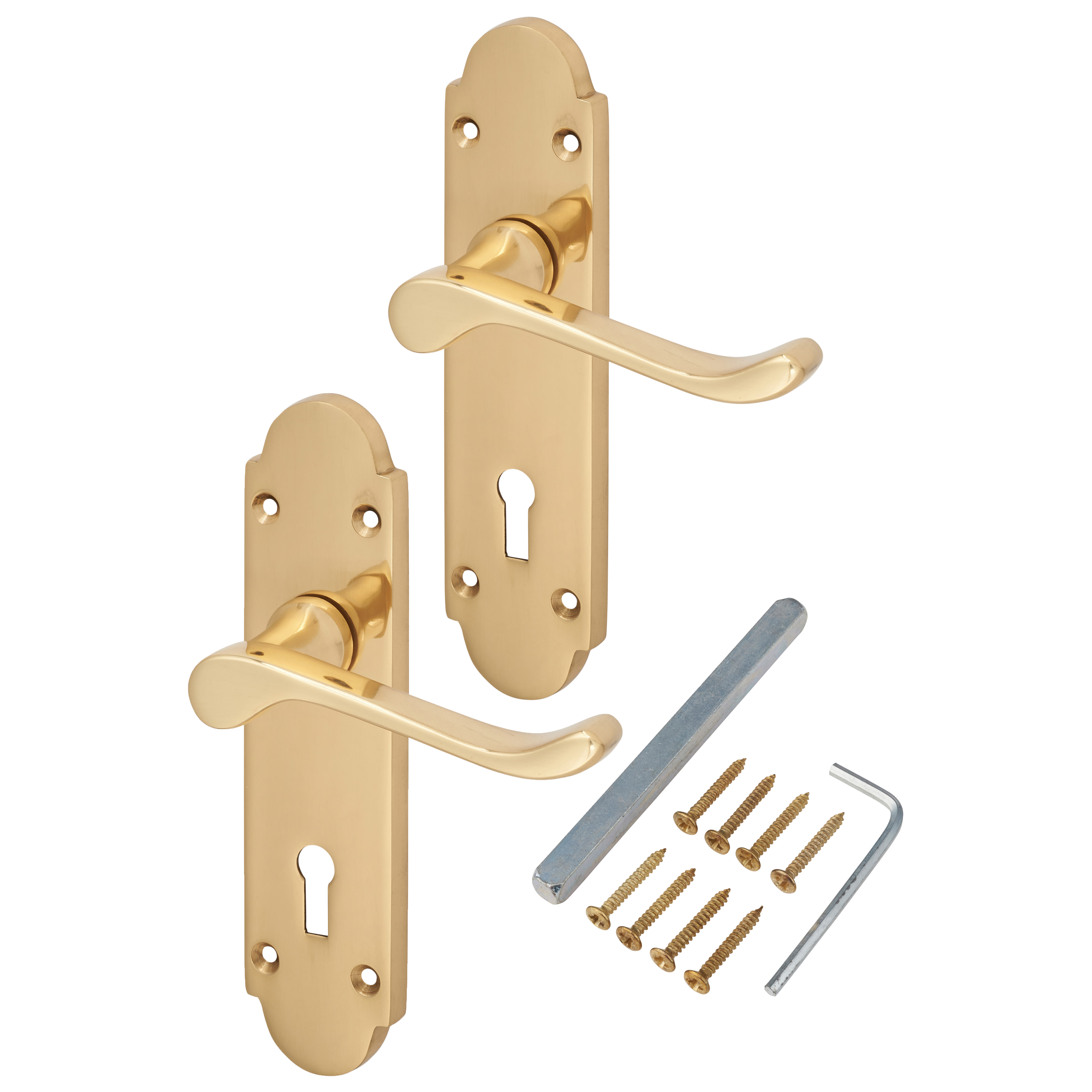 Polished Brass Victorian Summer Scroll Keyhole Lock Door Handles - 168 x 40mm - view 3