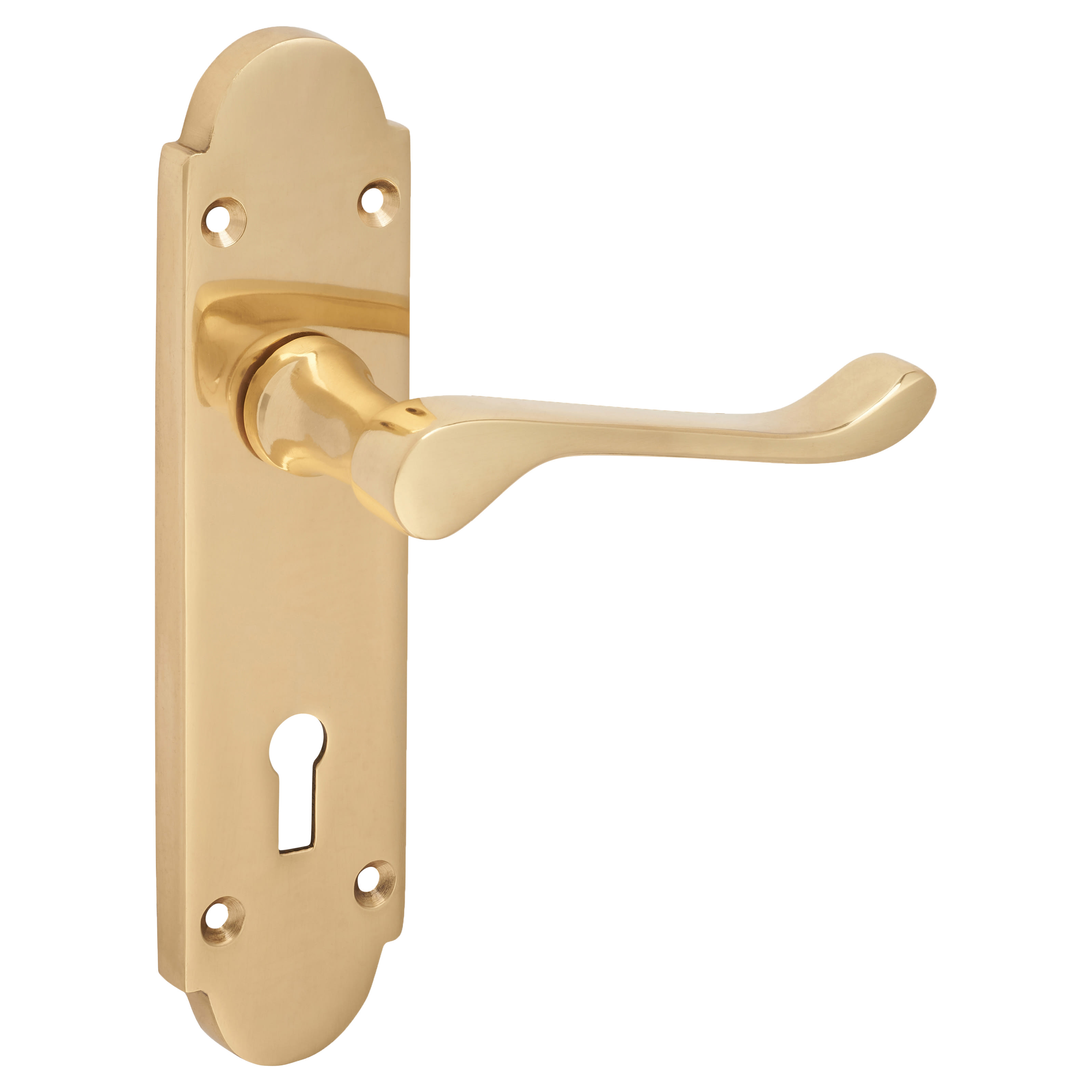Polished Brass Victorian Summer Scroll Keyhole Lock Door Handles - 168 x 40mm - view 4