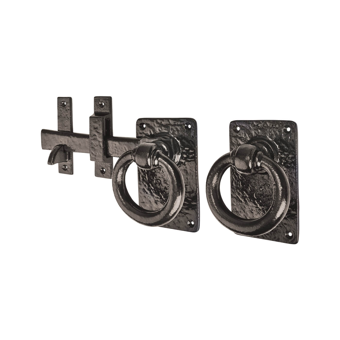 Tudor Style Ring Gate Latch - 190mm Throw - Metalized Antique Black Iron - view 2