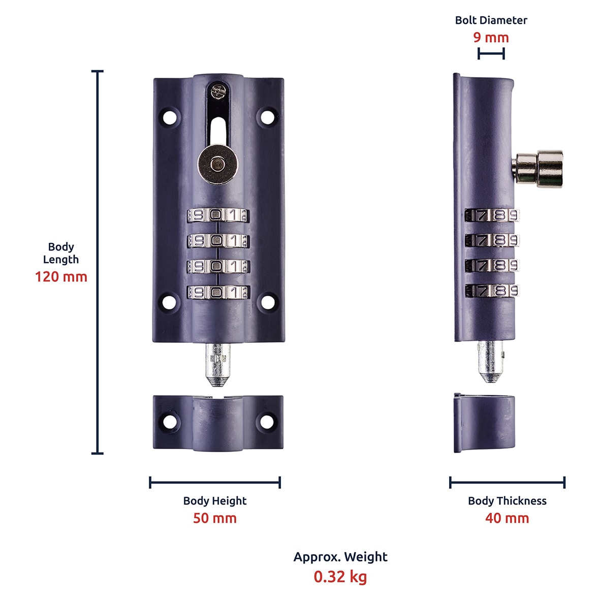 Combination Bolt - 125mm Length - Blue - view 5
