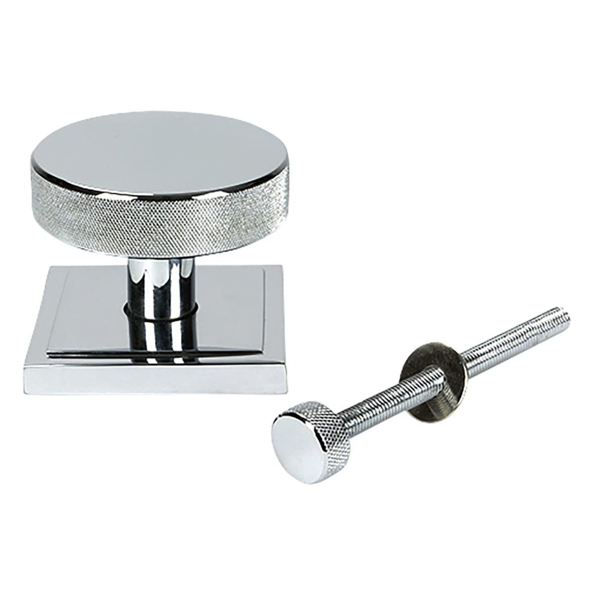 Brompton Polished Chrome Round Knurled Centre Door Knob on Square Rose - 90 x 90mm Rose - view 2