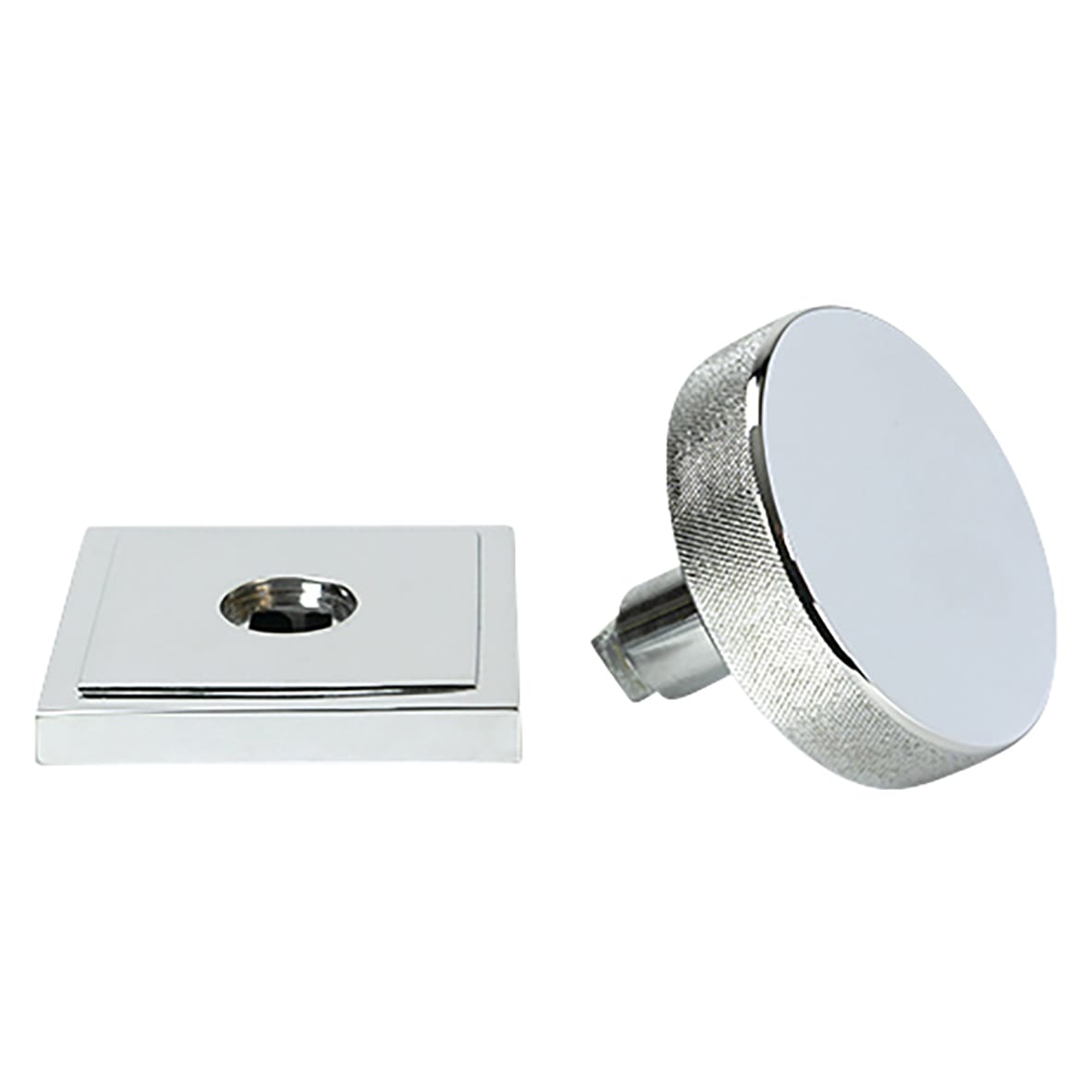 Brompton Polished Chrome Round Knurled Centre Door Knob on Square Rose - 90 x 90mm Rose - view 3