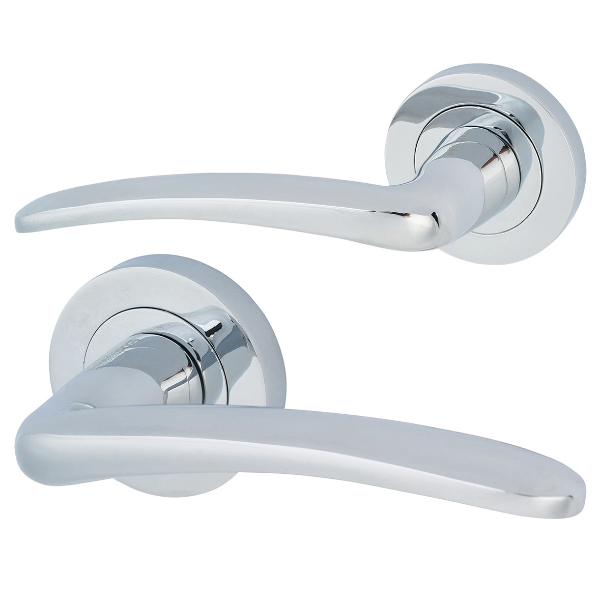 Polished Chrome Latch Door Handles on Rose Pack - Eloise Range - view 2