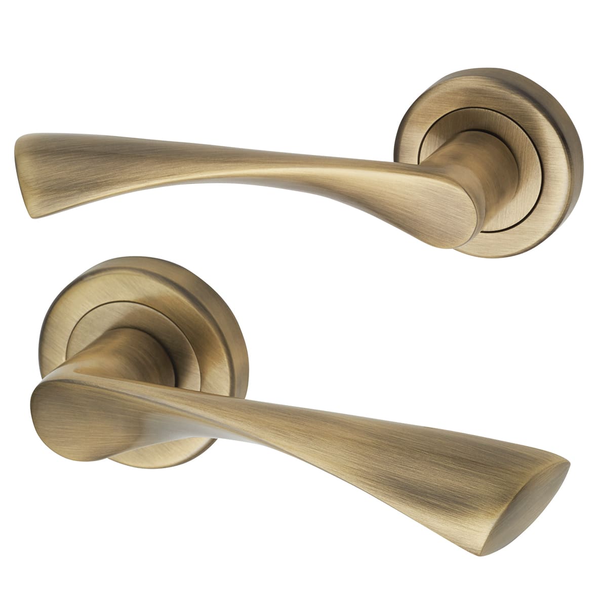 Antique Brass Bathroom Deadbolt Lock Door Handles on Rose Pack - Knightsbridge Range - view 2