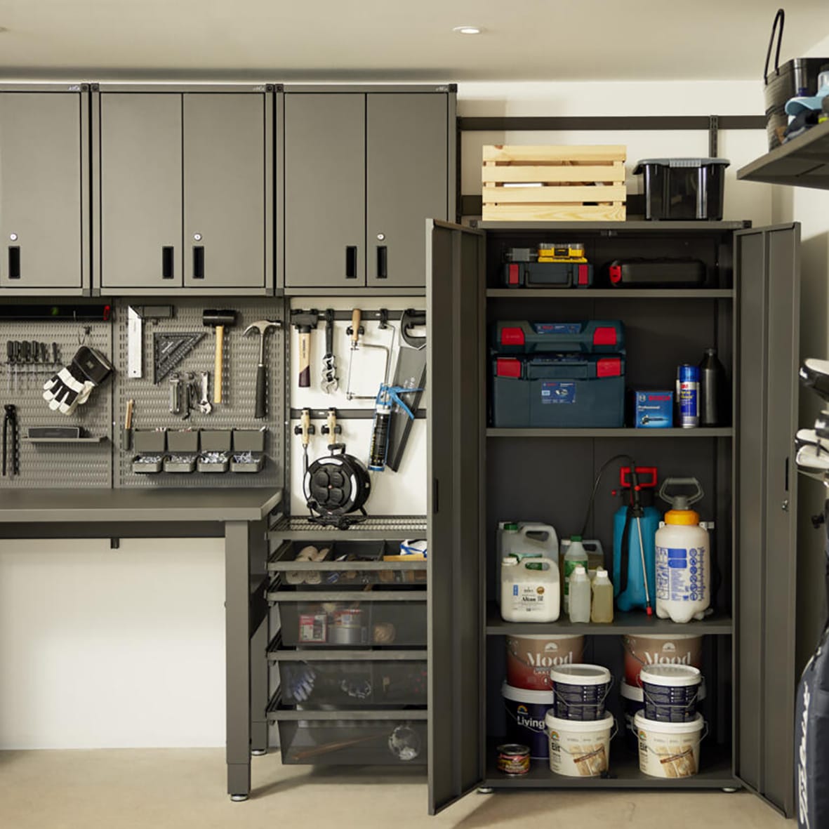 Garage+ Storage Top Track System - Tall Storage Cabinet Shelf - 841 x 477 x 24mm - Matt Grey - view 2