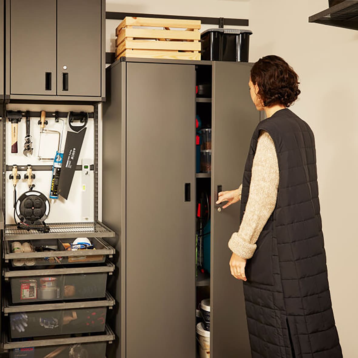 Garage+ Storage Top Track System - Tall Storage Cabinet Shelf - 841 x 477 x 24mm - Matt Grey - view 3