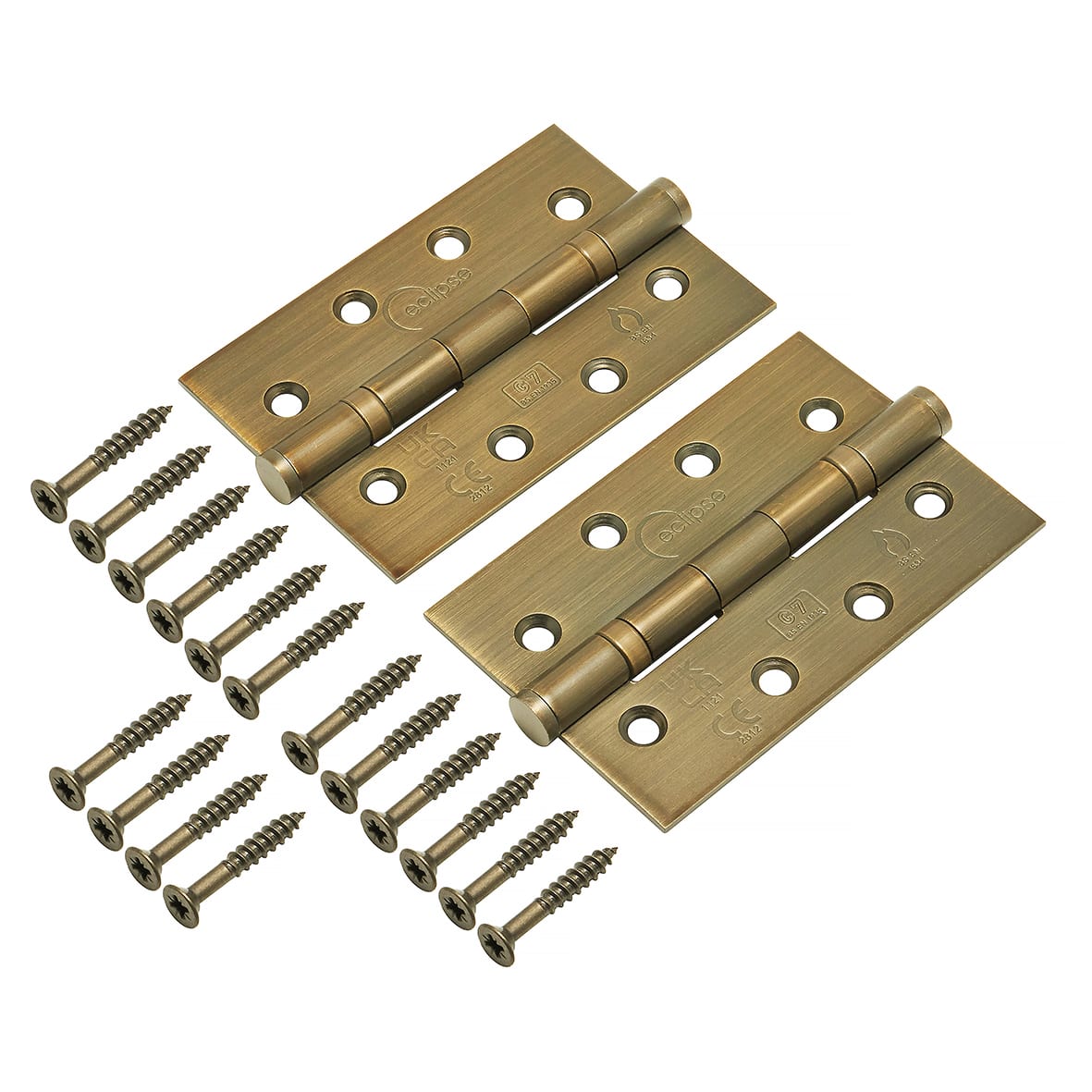 Ball Bearing Grade 7 Butt Fire Door Hinge - 102 x 67 x 2mm - Matt Antique Brass - Pair - view 2