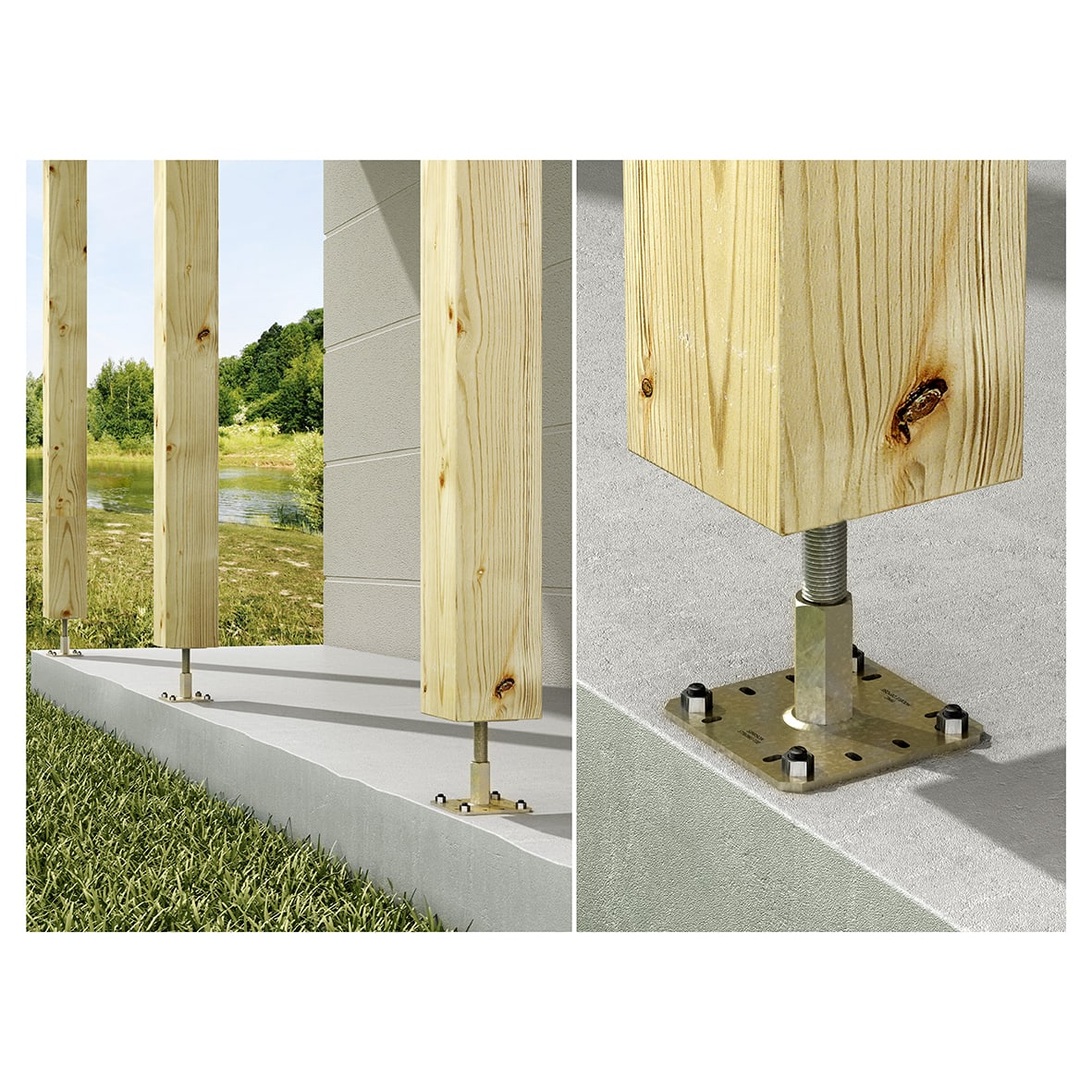 PPRC Adjustable Elevated Post Base for 100-200mm Posts - 100-150mm Height - view 4