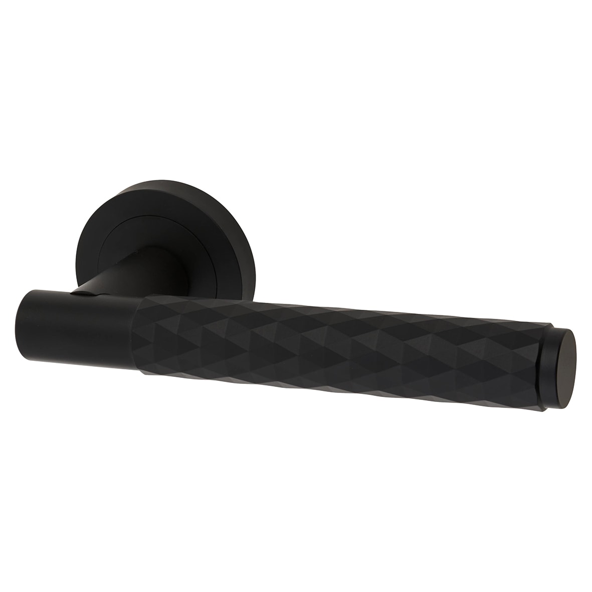 Matt Black Diamond Door Handles on Round Rose - Luna Range - view 2