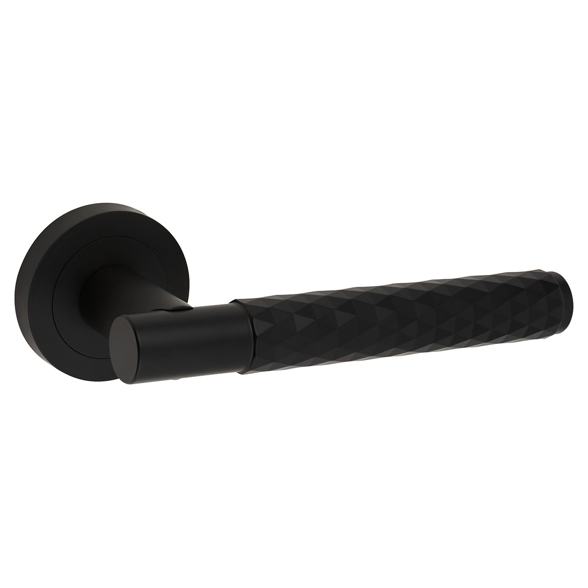 Matt Black Diamond Door Handles on Round Rose - Luna Range - view 3