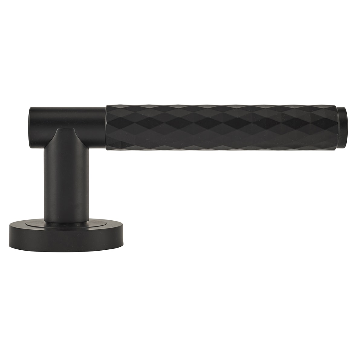 Matt Black Diamond Door Handles on Round Rose - Luna Range - view 5