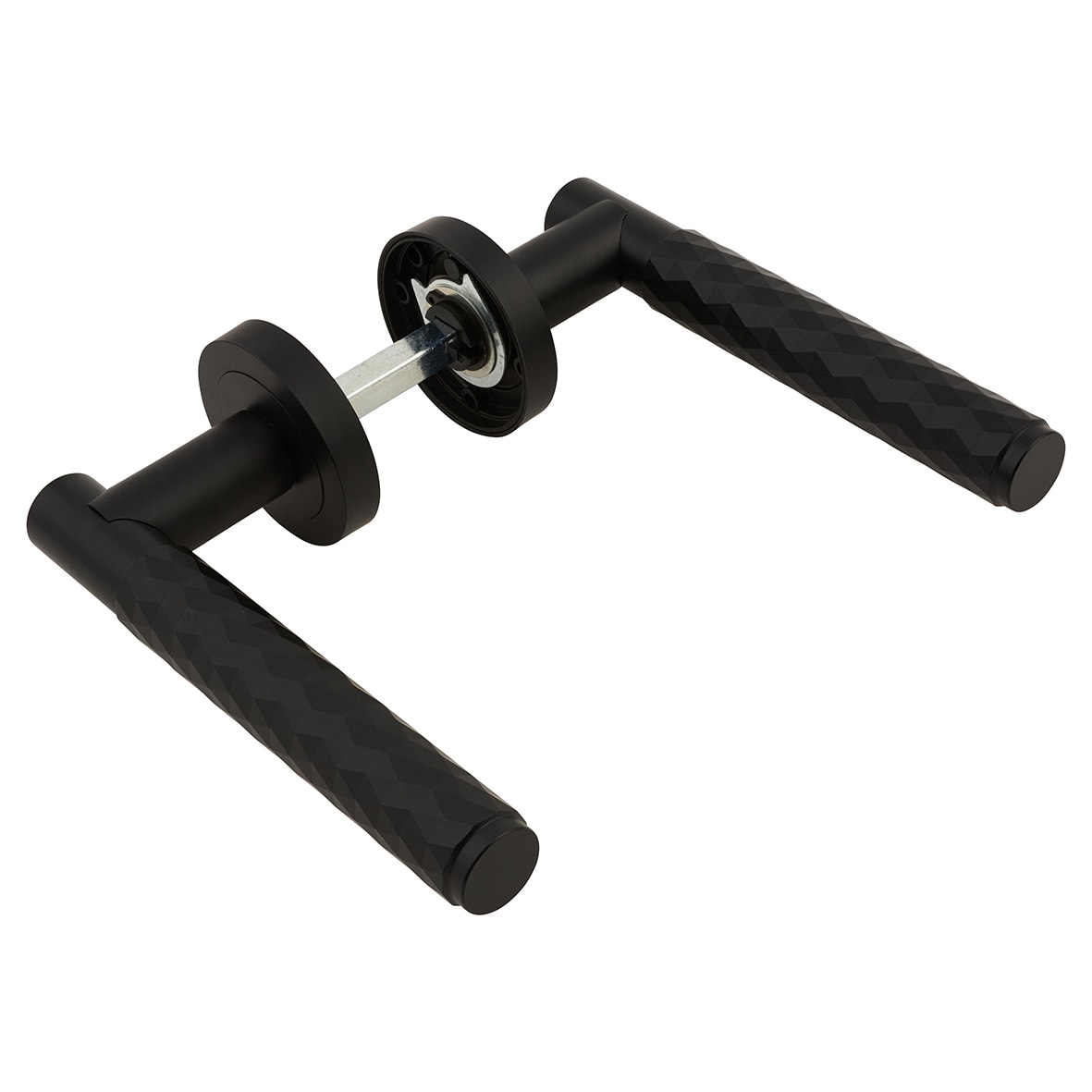 Matt Black Diamond Door Handles on Round Rose - Luna Range - view 6