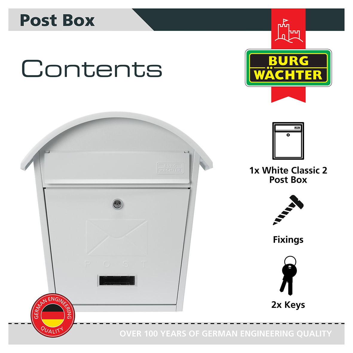 Classic Postbox - 363 x 370 x 134mm - White - view 6