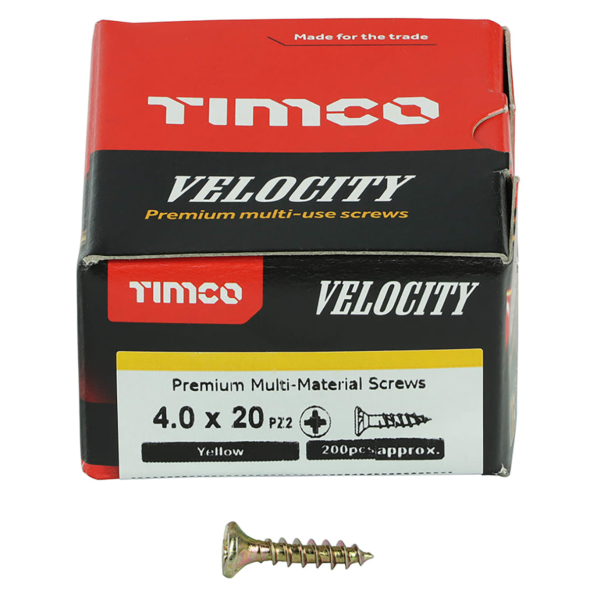Velocity Pozi Countersunk Wood Screws - 4.0 x 20mm - Yellow Zinc - Pack of 200 - view 2