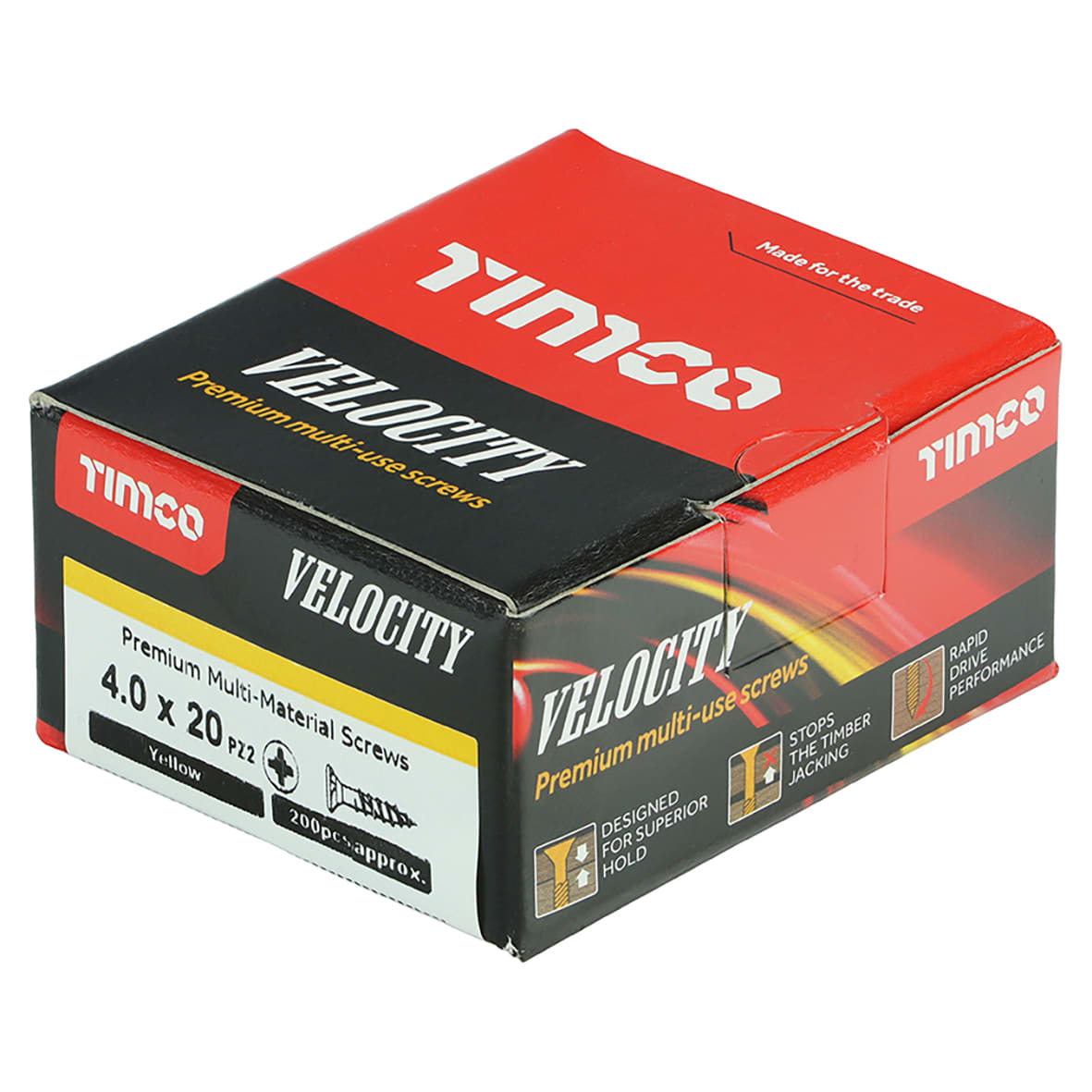 Velocity Pozi Countersunk Wood Screws - 4.0 x 20mm - Yellow Zinc - Pack of 200 - view 4