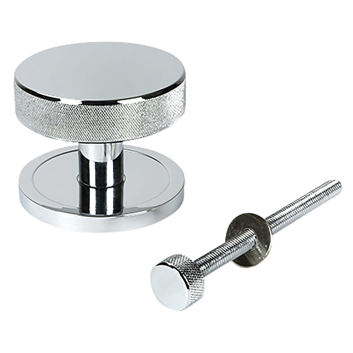 Brompton Polished Chrome Round Knurled Centre Door Knob - 90mm Rose Diameter - view 2
