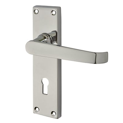 Polished Chrome Budget Straight Keyhole Lock Door Handles - Mia Range - 153 x 42mm - view 2