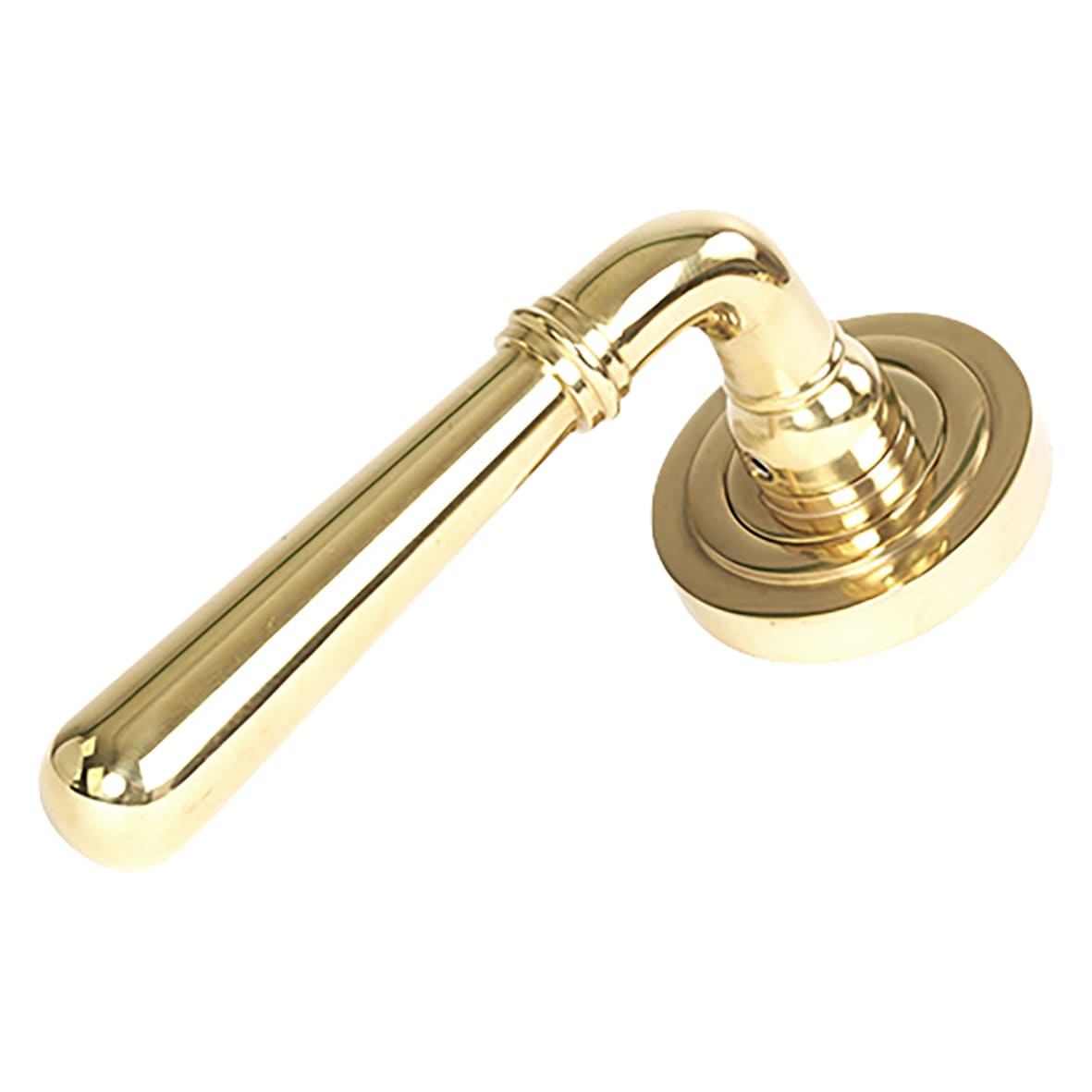 Polished Brass Door Handles on Round Art Deco Rose - Newbury Range - view 2