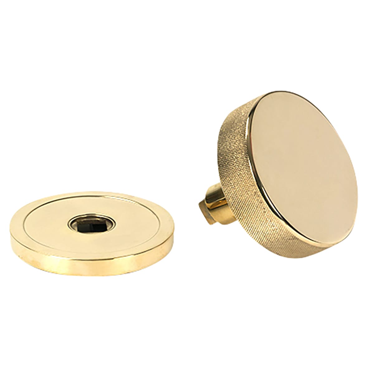 Brompton Polished Brass Round Knurled Centre Door Knob - 90mm Rose Diameter - view 3