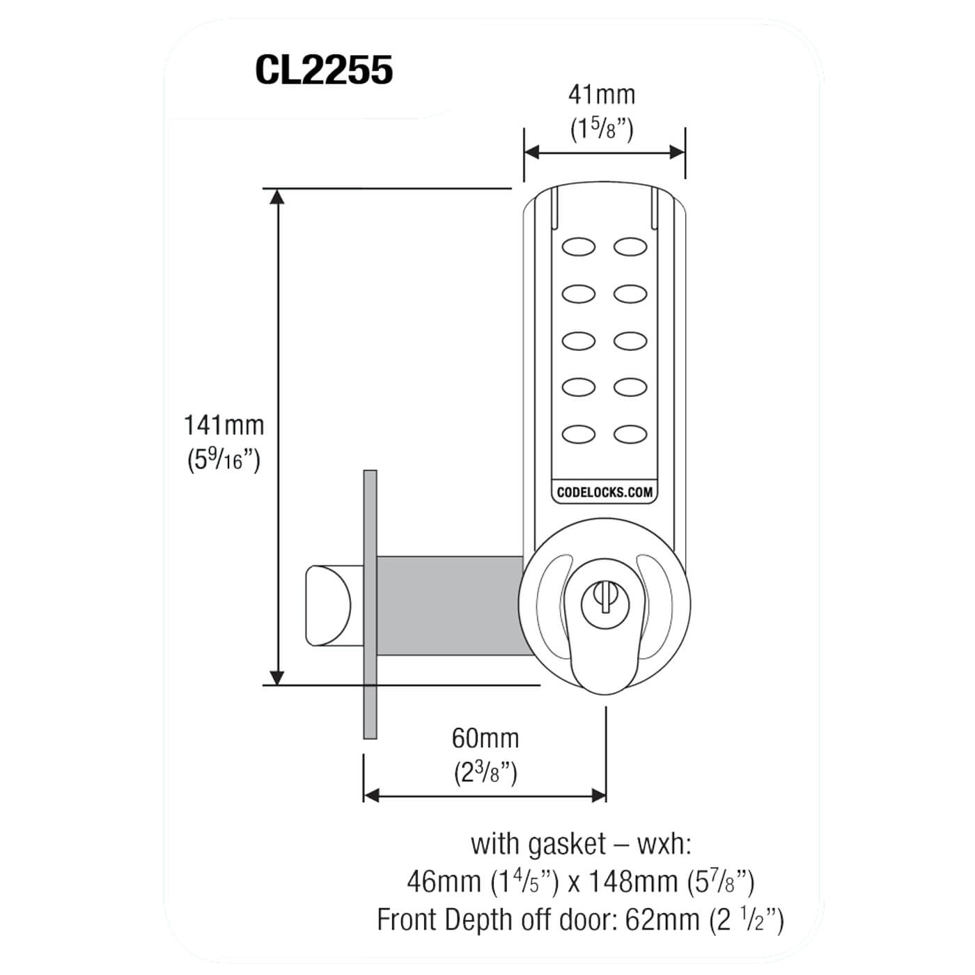 Digital Push Button Code Lock and Latch with Key Override - Brushed Steel - view 2